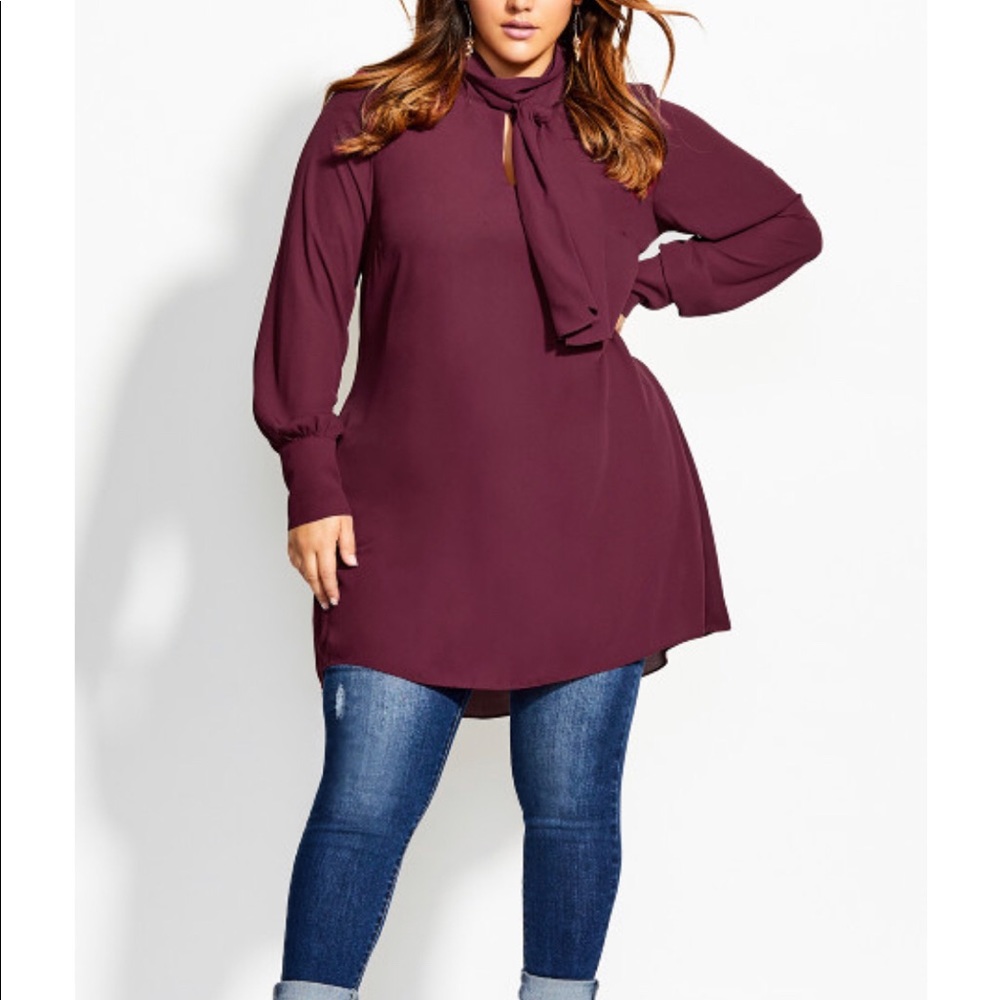 City Chic Neck Tie Tunic - port- size small (16)